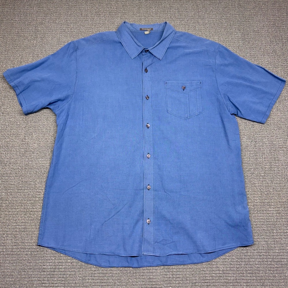 Toad&Co Mens Organic Cotton Short Sleeve Button Down Shirt Blue Textured Large